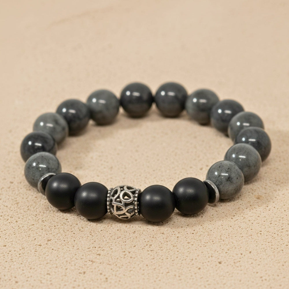 THE MEN THING Bead Bracelet MORVANE - 12mm Beads Bracelet with Natural Stone - Adjustable Bracelet