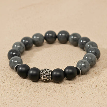 THE MEN THING Bead Bracelet MORVANE - 12mm Beads Bracelet with Natural Stone - Adjustable Bracelet