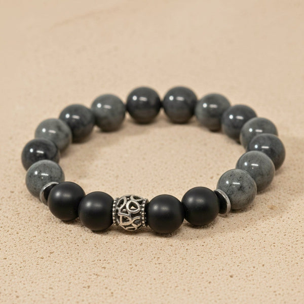 MORVANE - 12mm Beads Bracelet with Natural Stone - Adjustable Bracelet