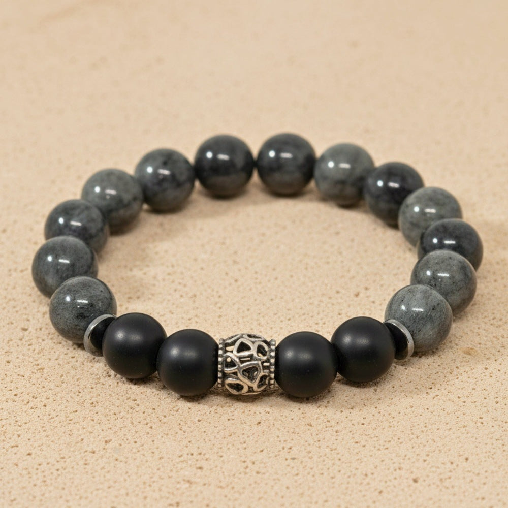THE MEN THING Bead Bracelet MORVANE - 12mm Beads Bracelet with Natural Stone - Adjustable Bracelet