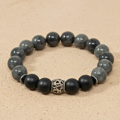 THE MEN THING Bead Bracelet MORVANE - 12mm Beads Bracelet with Natural Stone - Adjustable Bracelet