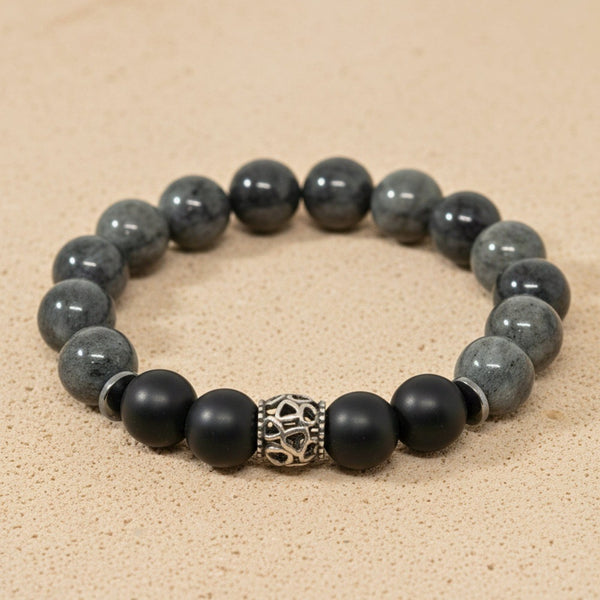 MORVANE - 12mm Beads Bracelet with Natural Stone - Adjustable Bracelet