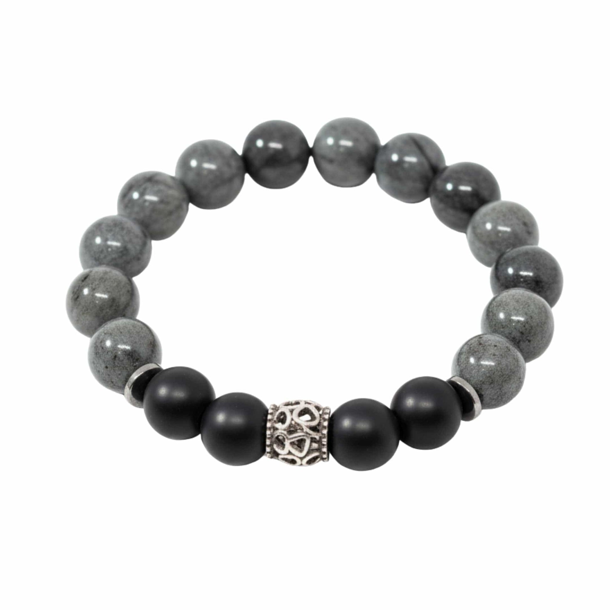 THE MEN THING Bead Bracelet MORVANE - 12mm Beads Bracelet with Natural Stone - Adjustable Bracelet
