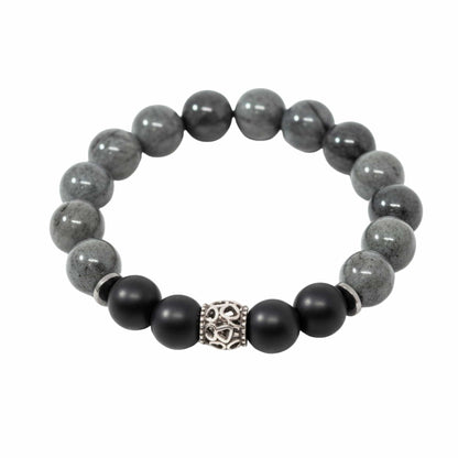THE MEN THING Bead Bracelet MORVANE - 12mm Beads Bracelet with Natural Stone - Adjustable Bracelet