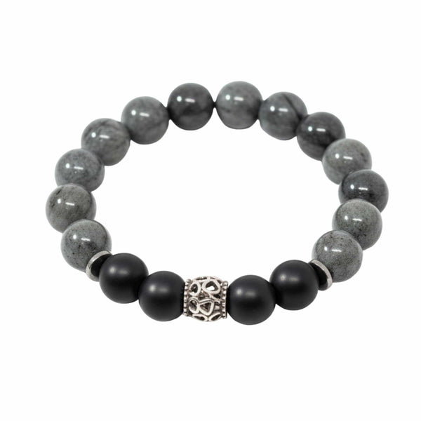 MORVANE - 12mm Beads Bracelet with Natural Stone - Adjustable Bracelet