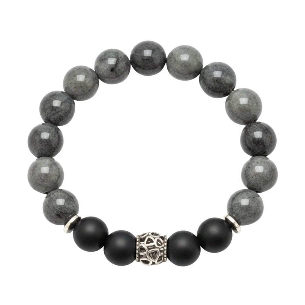 THE MEN THING Bead Bracelet MORVANE - 12mm Beads Bracelet with Natural Stone - Adjustable Bracelet