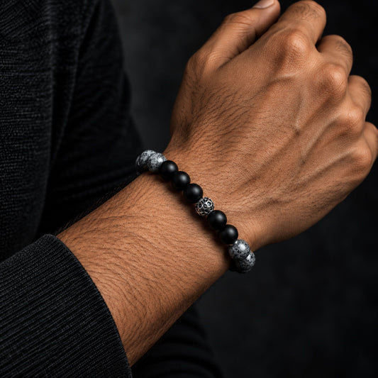 THE MEN THING Bead Bracelet MORVANE - 12mm Beads Bracelet with Natural Stone - Adjustable Bracelet