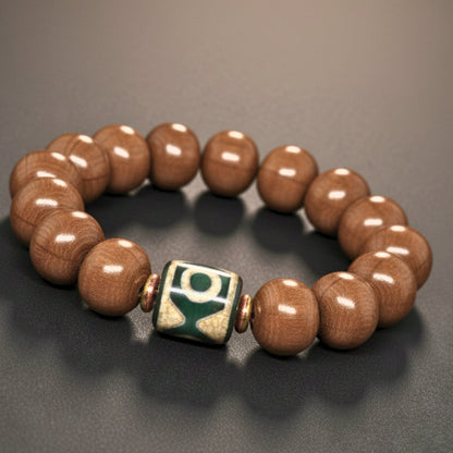 THE MEN THING Bead Bracelet MYSTIC AXIS - 15mm Wooden Beads Bracelet with Natural Stone - Adjustable Bracelet
