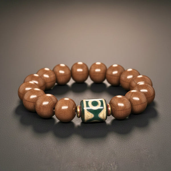 MYSTIC AXIS - 15mm Wooden Beads Bracelet with Natural Stone - Adjustable Bracelet