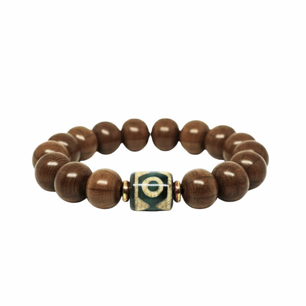 MYSTIC AXIS - 15mm Wooden Beads Bracelet with Natural Stone - Adjustable Bracelet