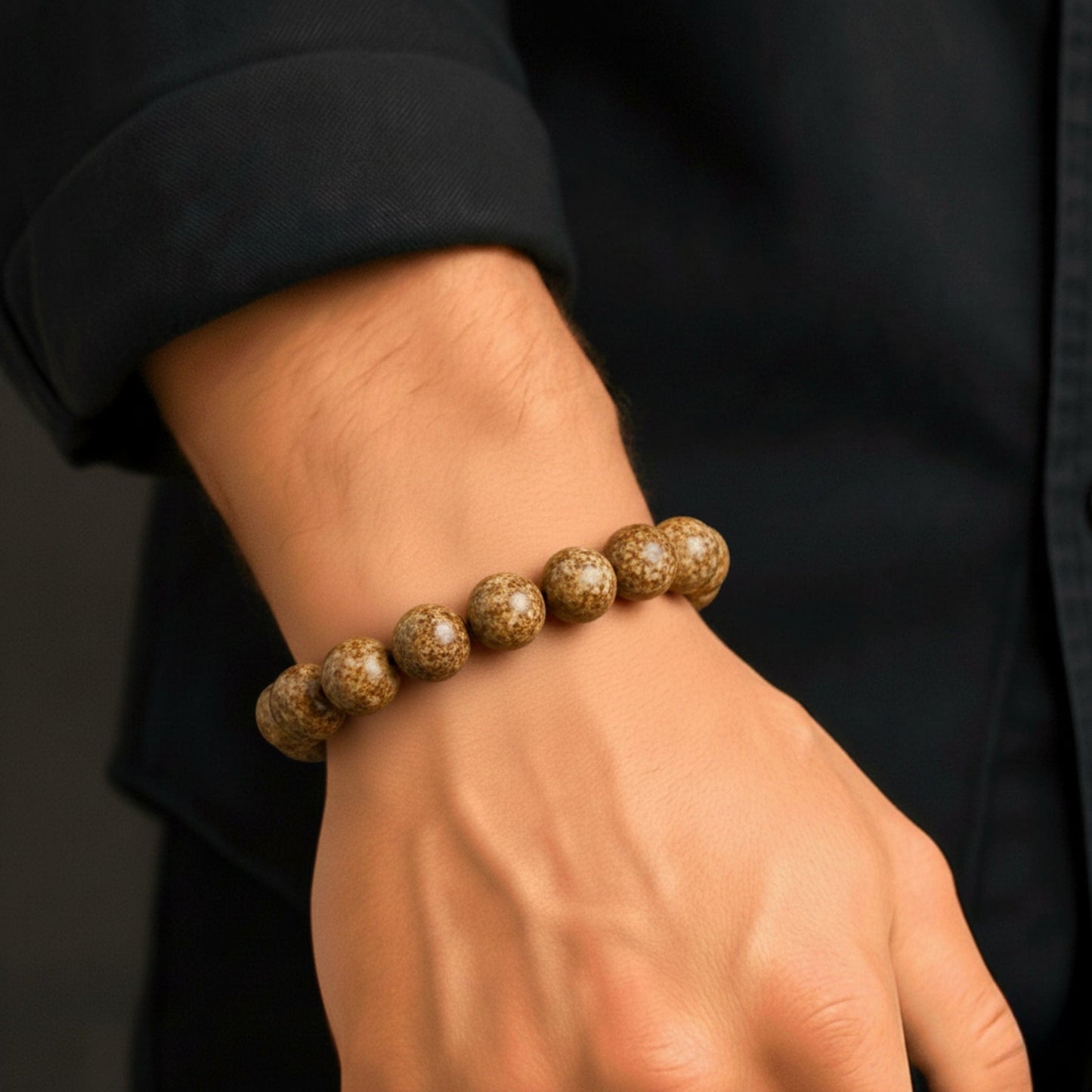 THE MEN THING Bead Bracelet MYSTIC DUNE - 12mm Beads Bracelet with Natural Stone - Adjustable Bracelet