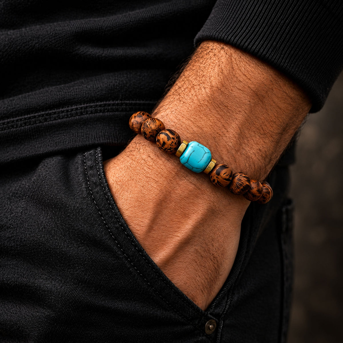 THE MEN THING Bead Bracelet MYSTIC EARTH - 12mm Beads Bracelet with Natural Stone - Adjustable Bracelet