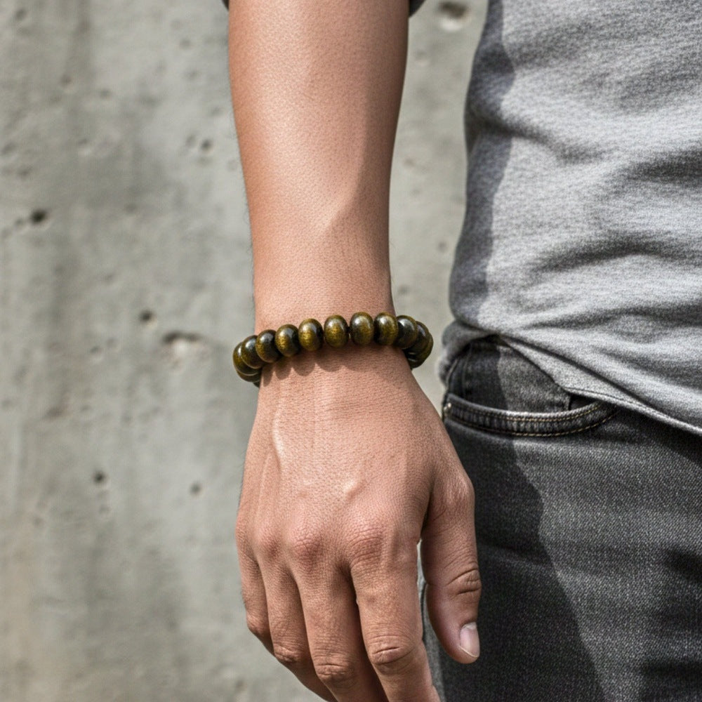 THE MEN THING Bead Bracelet MYSTIC GAZE - 16mm Wooden Beads Bracelet with Natural Stone - Adjustable Bracelet