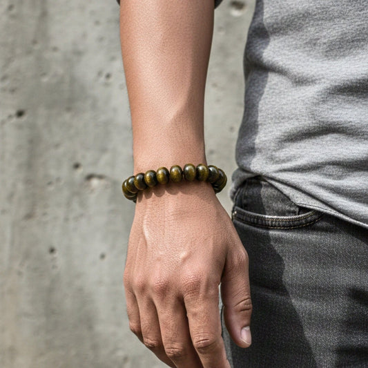 THE MEN THING Bead Bracelet MYSTIC GAZE - 16mm Wooden Beads Bracelet with Natural Stone - Adjustable Bracelet