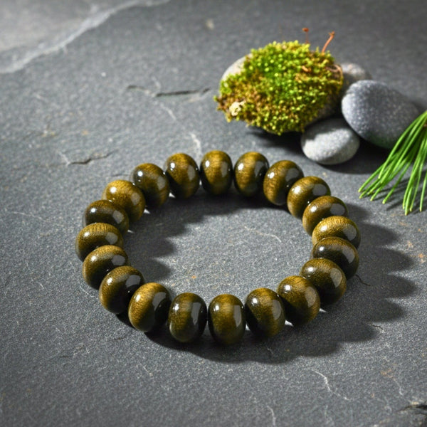 MYSTIC GAZE - 16mm Wooden Beads Bracelet with Natural Stone - Adjustable Bracelet