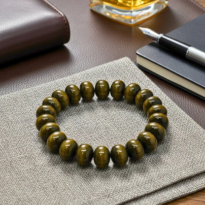 THE MEN THING Bead Bracelet MYSTIC GAZE - 16mm Wooden Beads Bracelet with Natural Stone - Adjustable Bracelet