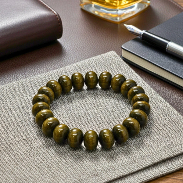 MYSTIC GAZE - 16mm Wooden Beads Bracelet with Natural Stone - Adjustable Bracelet