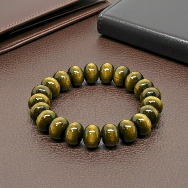 MYSTIC GAZE - 16mm Wooden Beads Bracelet with Natural Stone - Adjustable Bracelet