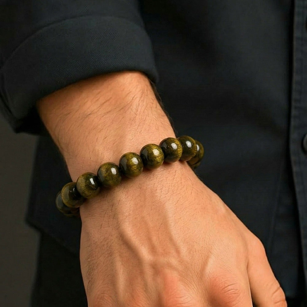 THE MEN THING Bead Bracelet MYSTIC GAZE - 16mm Wooden Beads Bracelet with Natural Stone - Adjustable Bracelet