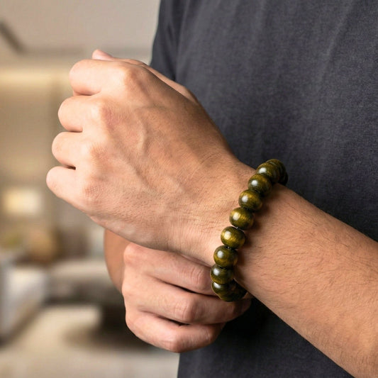 THE MEN THING Bead Bracelet MYSTIC GAZE - 16mm Wooden Beads Bracelet with Natural Stone - Adjustable Bracelet