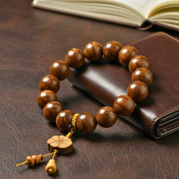 NATURE BOUND - 21mm Wooden Beads Bracelet with Natural Stone - Adjustable Bracelet