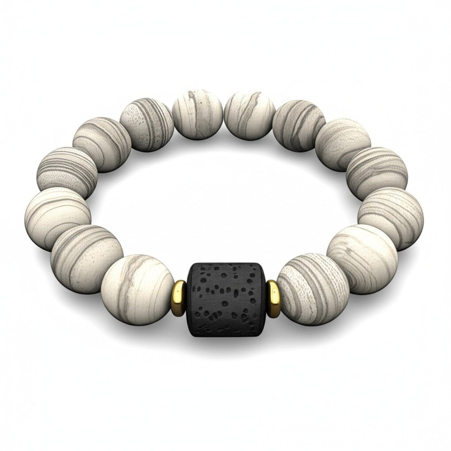 THE MEN THING Bead Bracelet NOIR ORBIT - 12mm Beads Bracelet with Natural Stone - Adjustable Bracelet