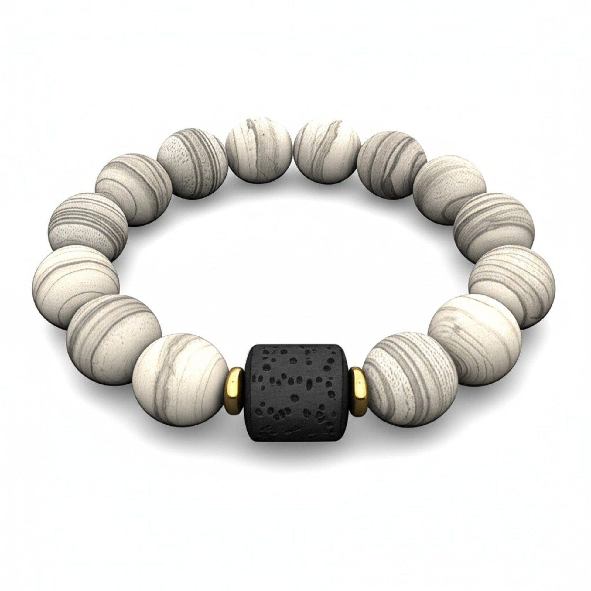 THE MEN THING Bead Bracelet NOIR ORBIT - 12mm Beads Bracelet with Natural Stone - Adjustable Bracelet