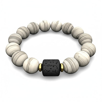 THE MEN THING Bead Bracelet NOIR ORBIT - 12mm Beads Bracelet with Natural Stone - Adjustable Bracelet