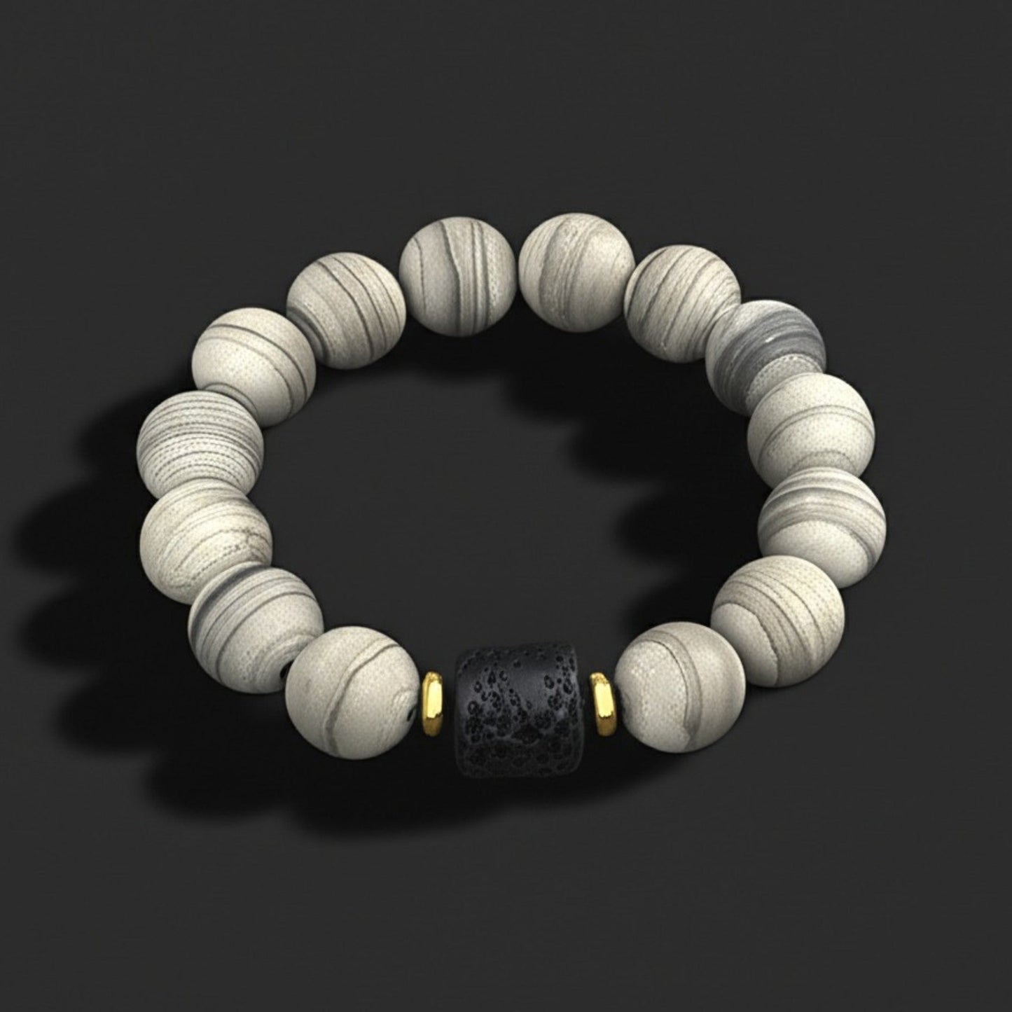 THE MEN THING Bead Bracelet NOIR ORBIT - 12mm Beads Bracelet with Natural Stone - Adjustable Bracelet