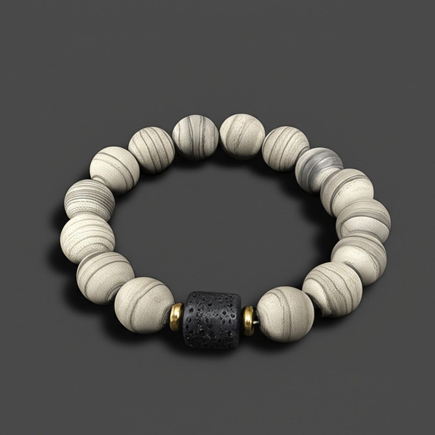 THE MEN THING Bead Bracelet NOIR ORBIT - 12mm Beads Bracelet with Natural Stone - Adjustable Bracelet