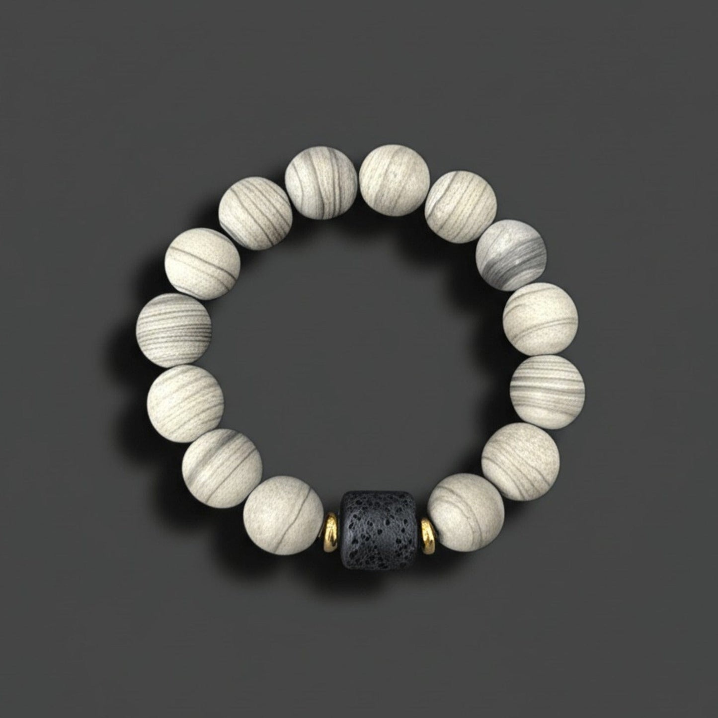 THE MEN THING Bead Bracelet NOIR ORBIT - 12mm Beads Bracelet with Natural Stone - Adjustable Bracelet
