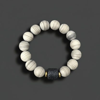 THE MEN THING Bead Bracelet NOIR ORBIT - 12mm Beads Bracelet with Natural Stone - Adjustable Bracelet