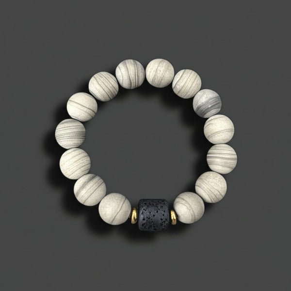 NOIR ORBIT - 12mm Beads Bracelet with Natural Stone - Adjustable Bracelet