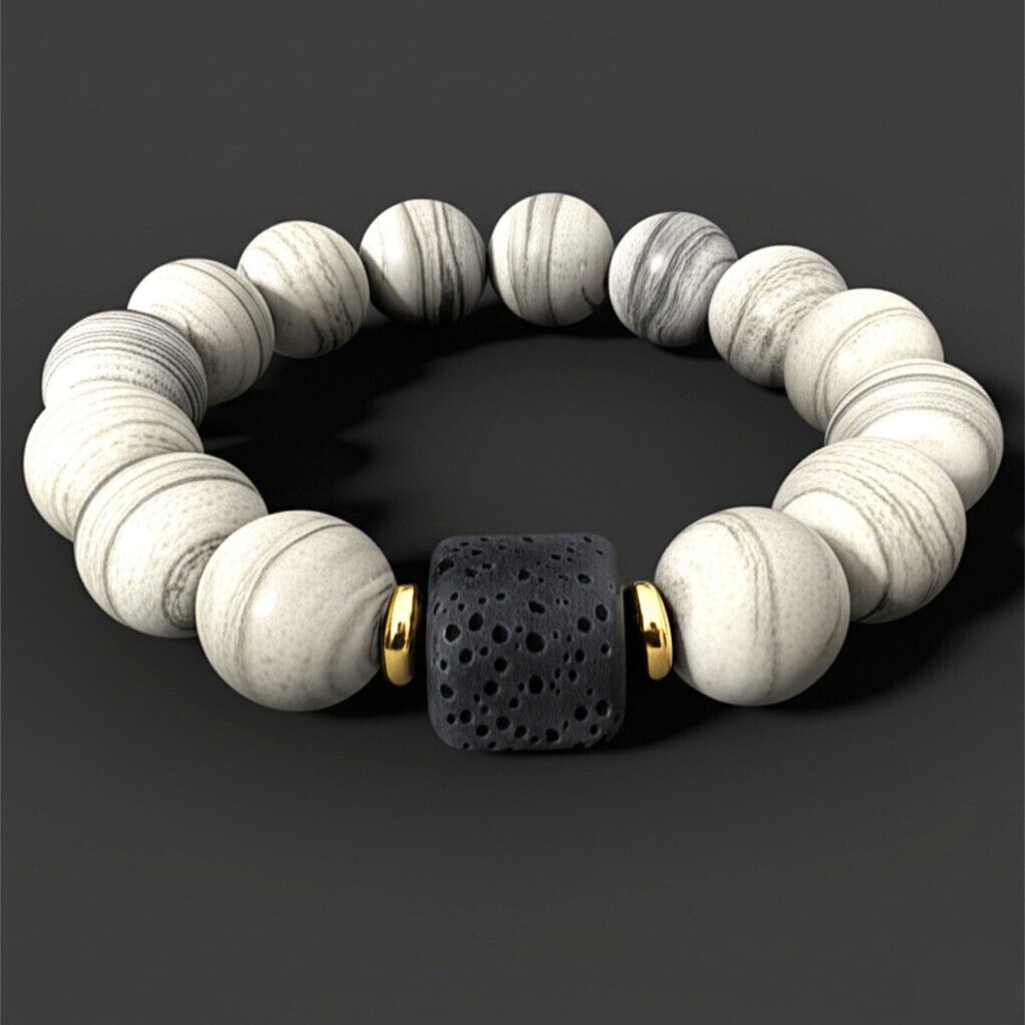 THE MEN THING Bead Bracelet NOIR ORBIT - 12mm Beads Bracelet with Natural Stone - Adjustable Bracelet