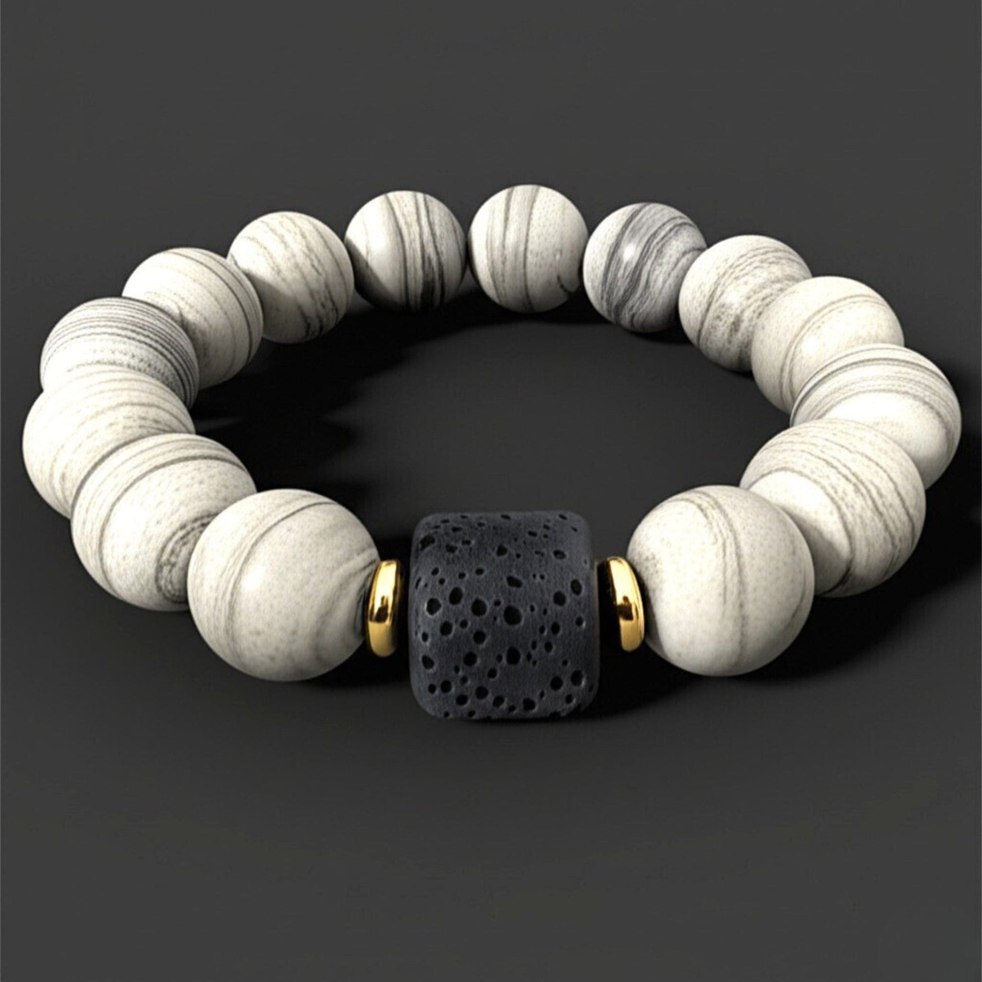 THE MEN THING Bead Bracelet NOIR ORBIT - 12mm Beads Bracelet with Natural Stone - Adjustable Bracelet