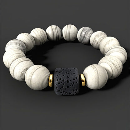 THE MEN THING Bead Bracelet NOIR ORBIT - 12mm Beads Bracelet with Natural Stone - Adjustable Bracelet