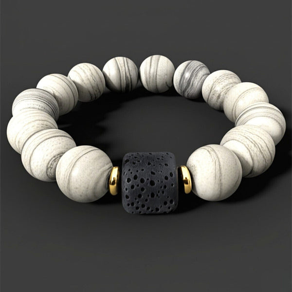 NOIR ORBIT - 12mm Beads Bracelet with Natural Stone - Adjustable Bracelet