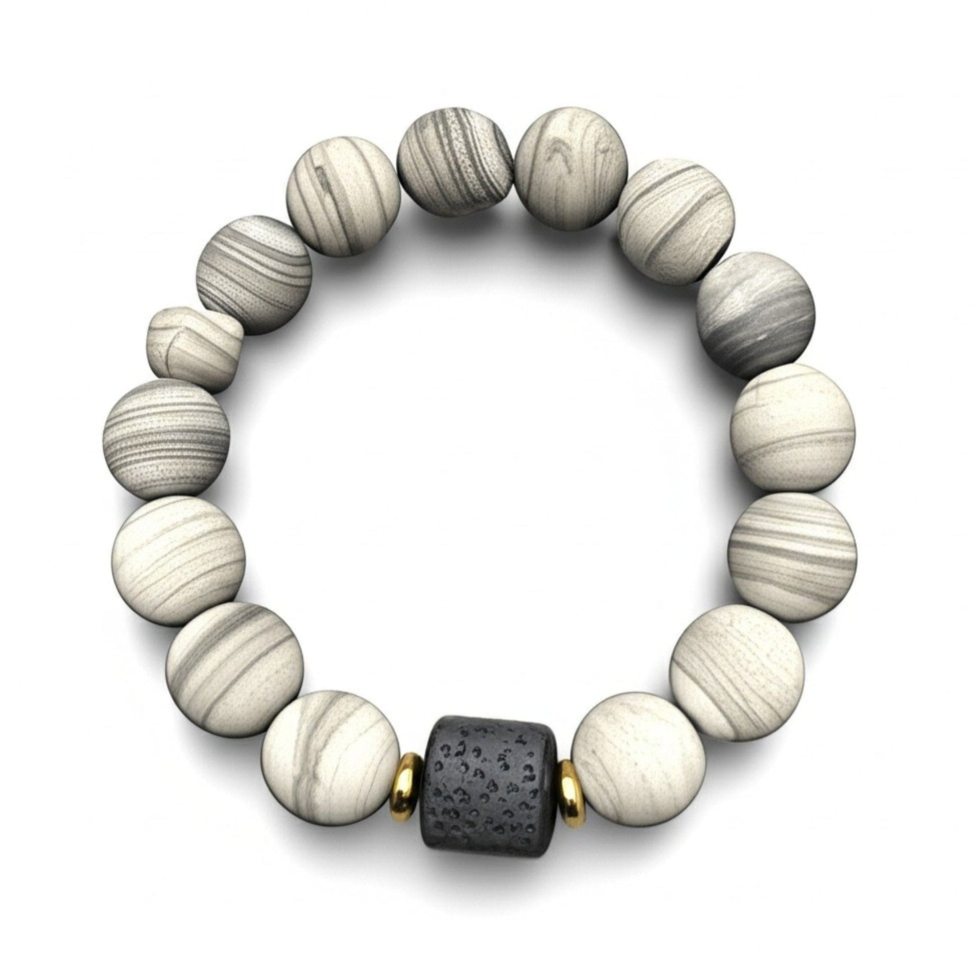 THE MEN THING Bead Bracelet NOIR ORBIT - 12mm Beads Bracelet with Natural Stone - Adjustable Bracelet