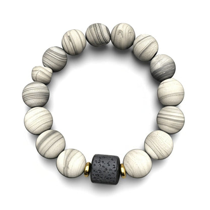 THE MEN THING Bead Bracelet NOIR ORBIT - 12mm Beads Bracelet with Natural Stone - Adjustable Bracelet