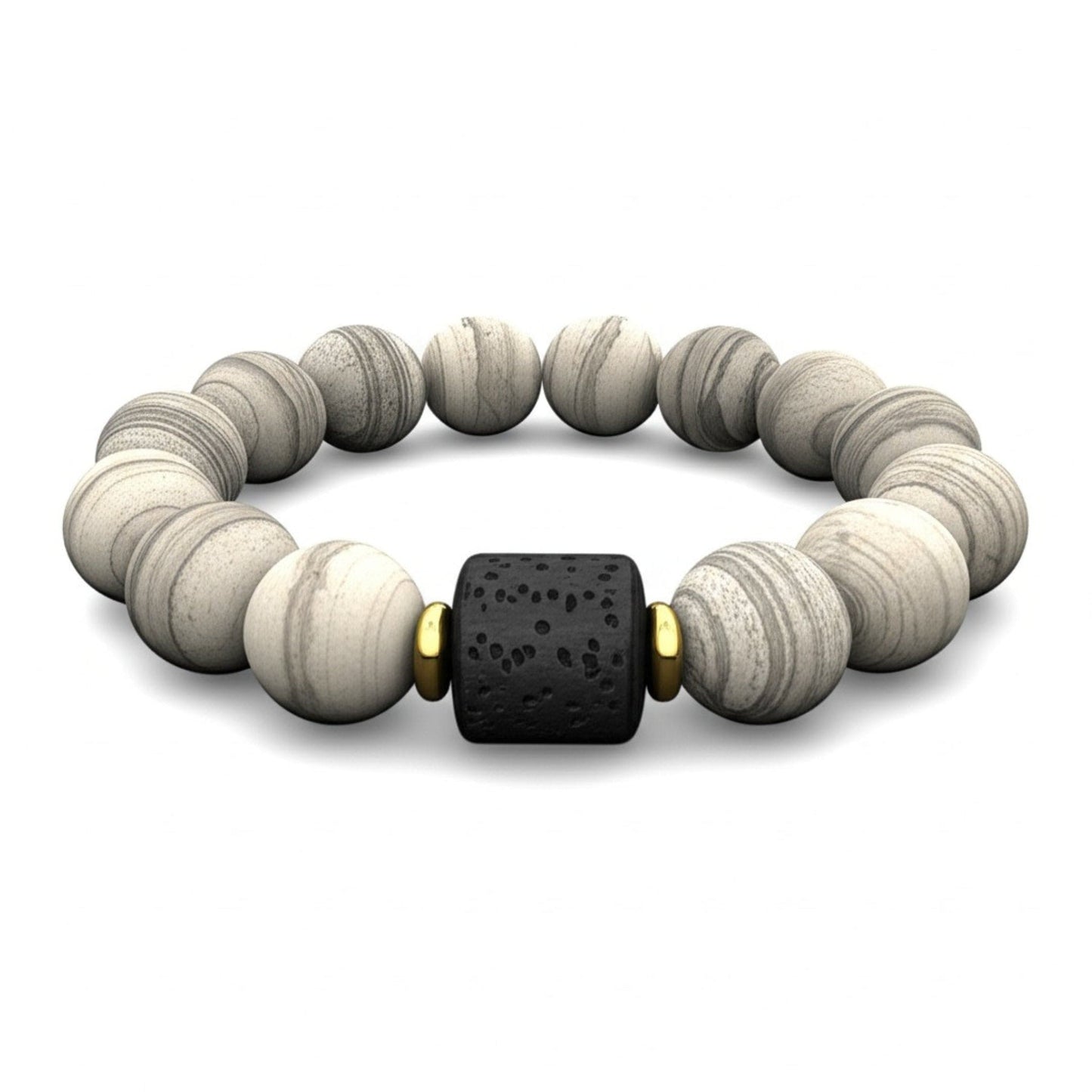 THE MEN THING Bead Bracelet NOIR ORBIT - 12mm Beads Bracelet with Natural Stone - Adjustable Bracelet