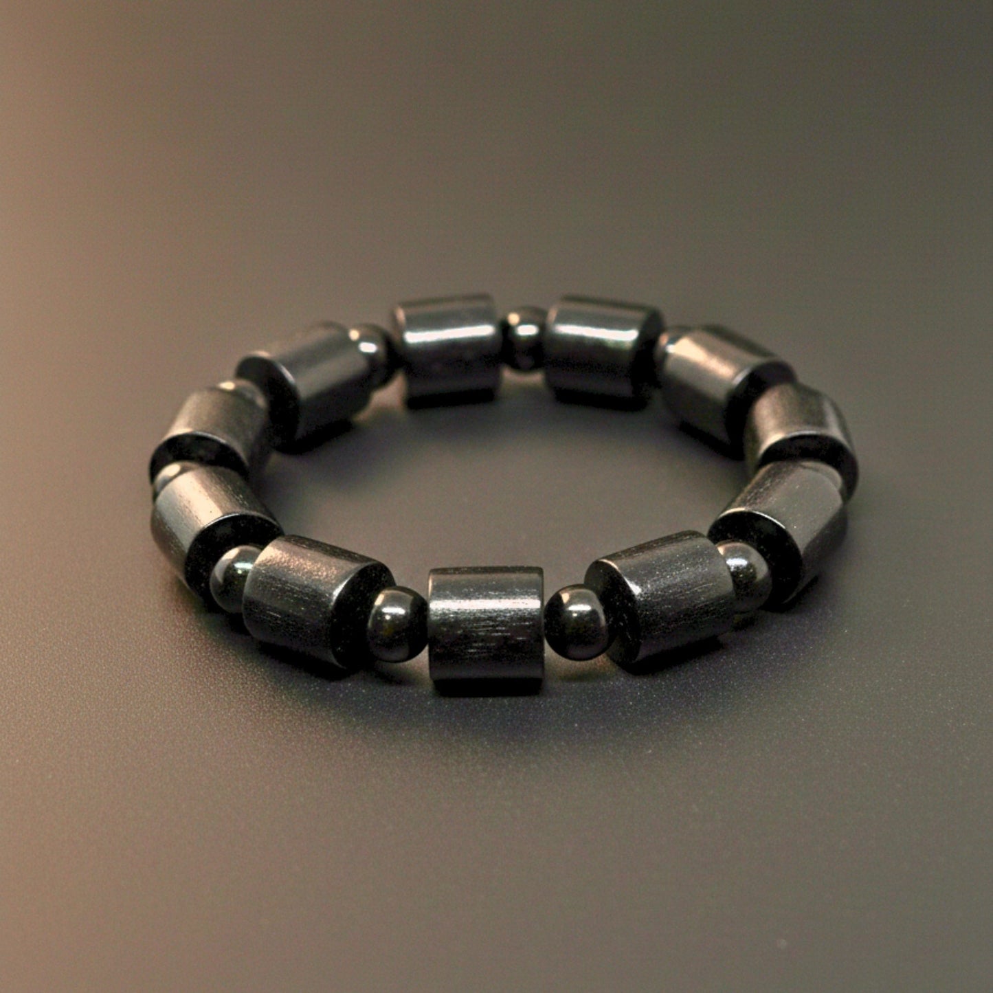 THE MEN THING Bead Bracelet NOIR VAULT  - 14mm Wooden Beads Bracelet with Natural Stone - Adjustable Bracelet