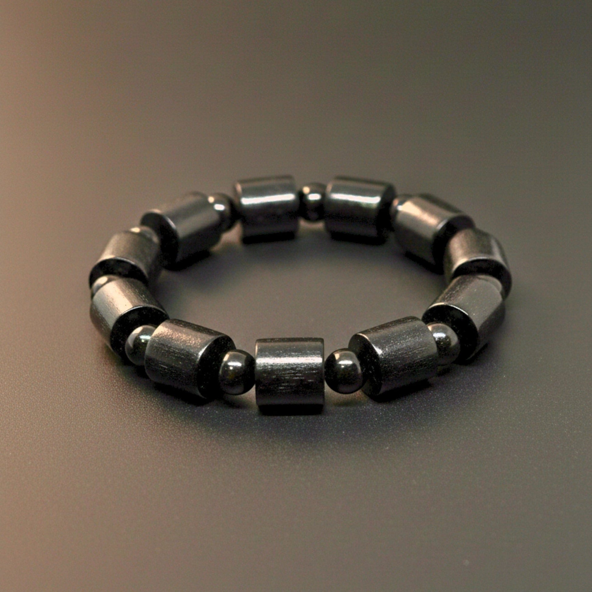 THE MEN THING Bead Bracelet NOIR VAULT  - 14mm Wooden Beads Bracelet with Natural Stone - Adjustable Bracelet