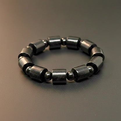 THE MEN THING Bead Bracelet NOIR VAULT  - 14mm Wooden Beads Bracelet with Natural Stone - Adjustable Bracelet