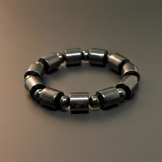 THE MEN THING Bead Bracelet NOIR VAULT  - 14mm Wooden Beads Bracelet with Natural Stone - Adjustable Bracelet