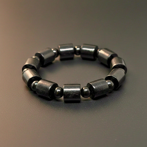 NOIR VAULT  - 14mm Wooden Beads Bracelet with Natural Stone - Adjustable Bracelet