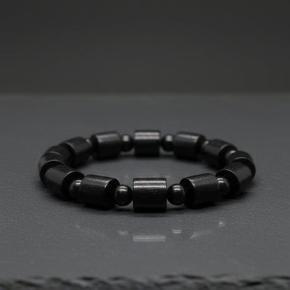 THE MEN THING Bead Bracelet NOIR VAULT  - 14mm Wooden Beads Bracelet with Natural Stone - Adjustable Bracelet