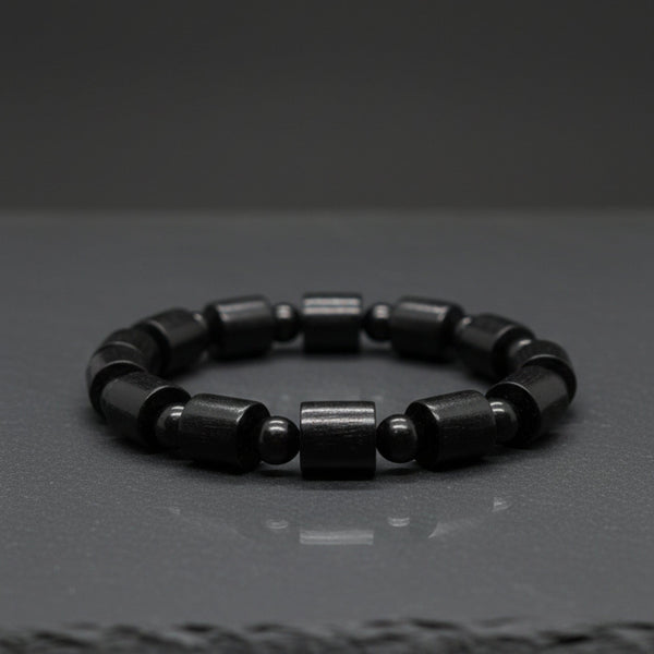 NOIR VAULT  - 14mm Wooden Beads Bracelet with Natural Stone - Adjustable Bracelet