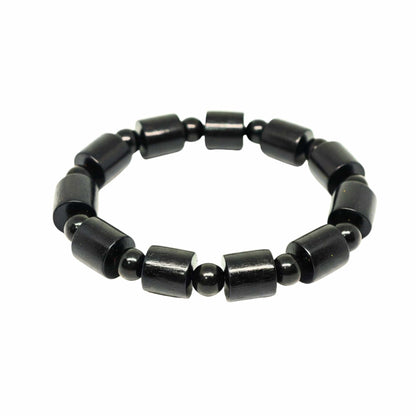 THE MEN THING Bead Bracelet NOIR VAULT  - 14mm Wooden Beads Bracelet with Natural Stone - Adjustable Bracelet