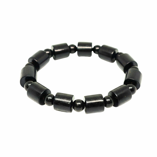 NOIR VAULT  - 14mm Wooden Beads Bracelet with Natural Stone - Adjustable Bracelet