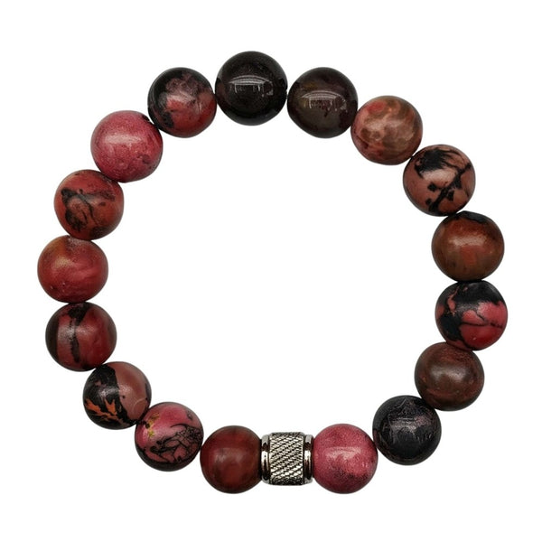 NOVA RHODONITE - 12mm Beads Bracelet with Natural Stone - Adjustable Bracelet
